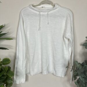 Eileen Fisher Mock Neck Waffle Knit Sweater Cropped Sz M Organic Linen & Cotton